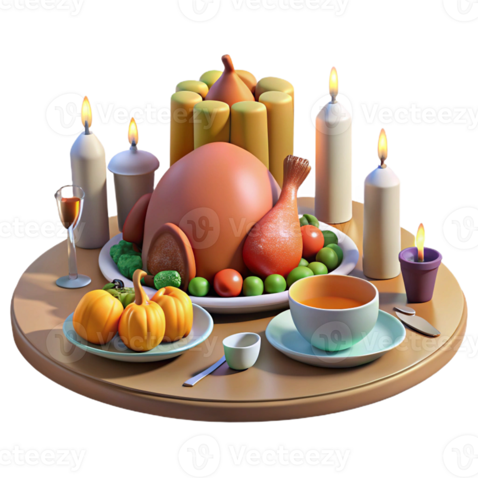 vibrant artistic Thanksgiving Table Setting with Turkey Platter Cutout authentic png