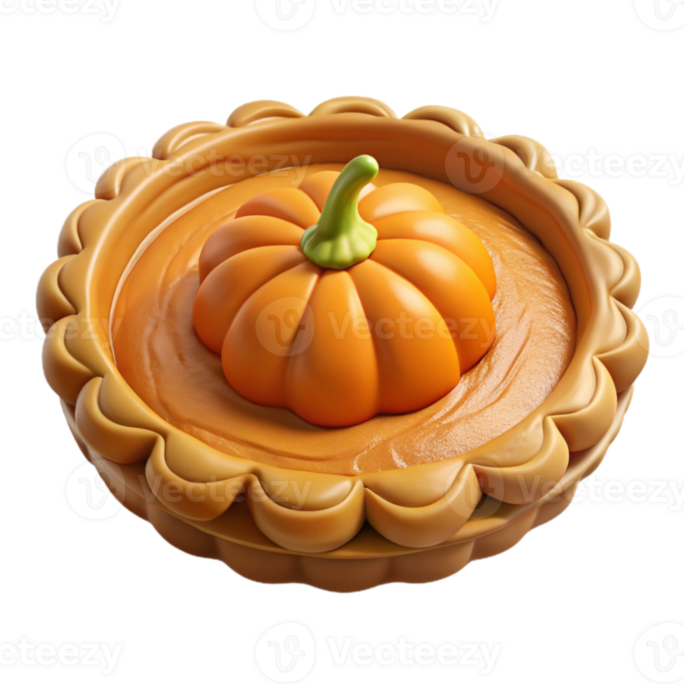 beautiful vintage Thanksgiving Pumpkin Pie Whole Top View Isolated png