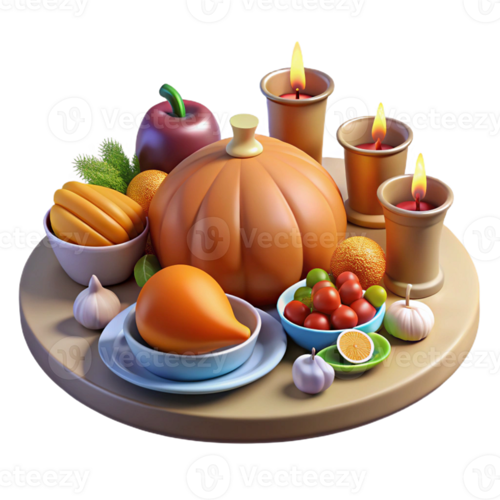 elegant artistic Thanksgiving Table Setting with Turkey Platter Cutout png