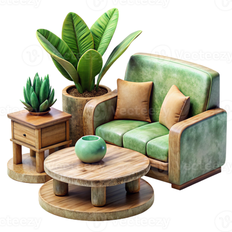 dramatic creative Eco Friendly Furniture Set Isolated with Wooden Texture png