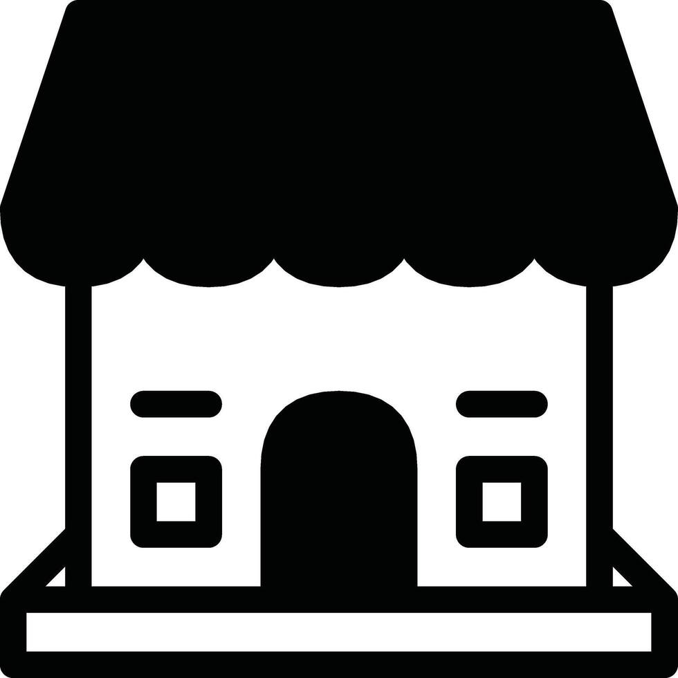 Illustration Of A Storefront With Awning In Minimalist Black Outline Style. store icon vector