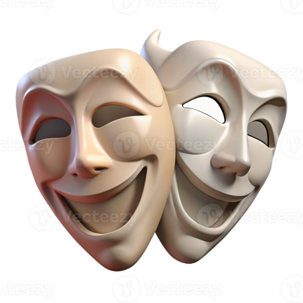 dramatic contemporary Theater Masks Comedy and Tragedy Isolated Element premium png