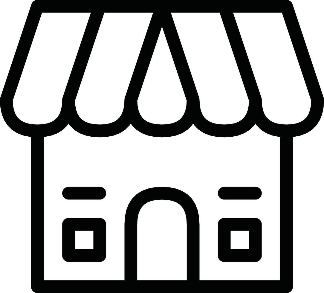 Illustration Of A Storefront With Awning In Minimalist Black Outline Style. vector