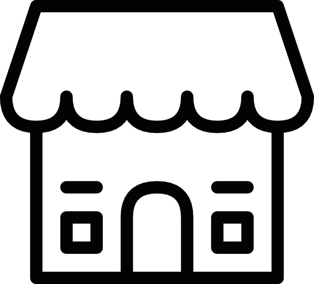 Illustration Of A Storefront With Awning In Minimalist Black Outline Style. Shop Icon vector