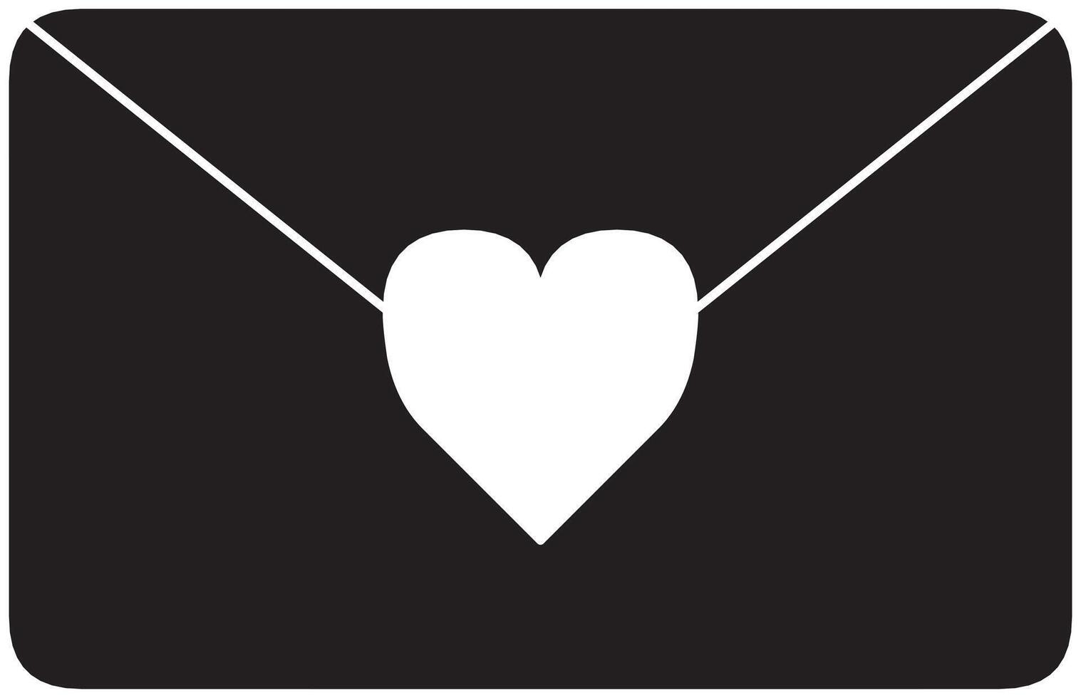 A minimalistic icon of a black envelope with a white heart, representing sentiments of love, affection, and meaningful communication. Suitable for themes involving romance, relationships vector