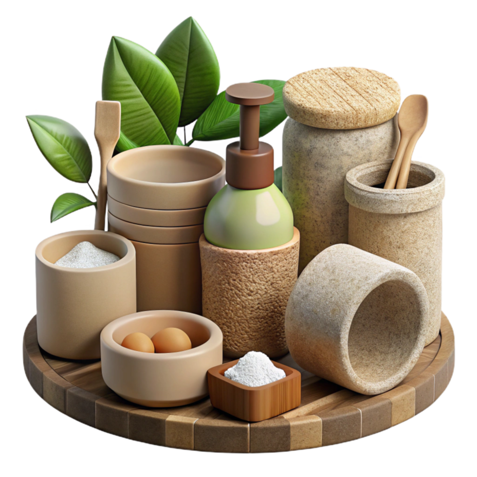 vibrant rustic Eco Friendly Home Products Set Isolated with Natural Ingredients exclusive png