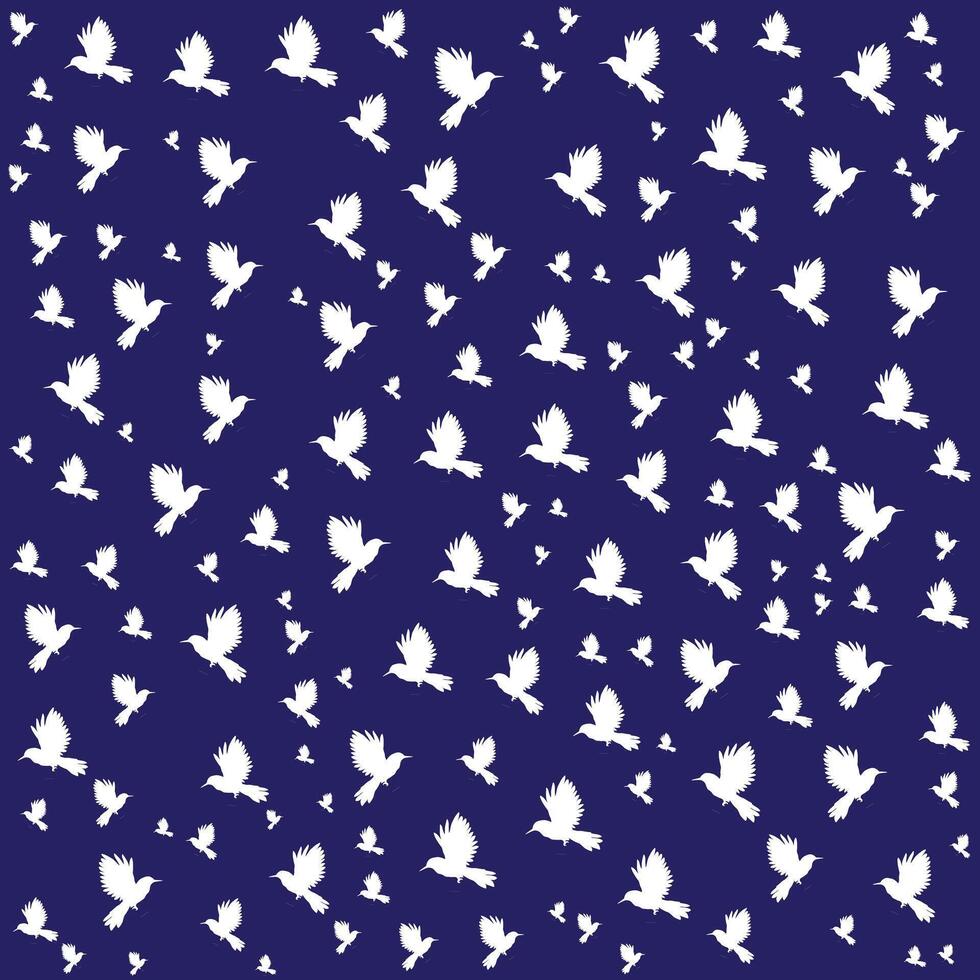 Bird pattern for background. PrintSeamless Pattern of Birds Flying in Various Shades on Dark Blue Background vector