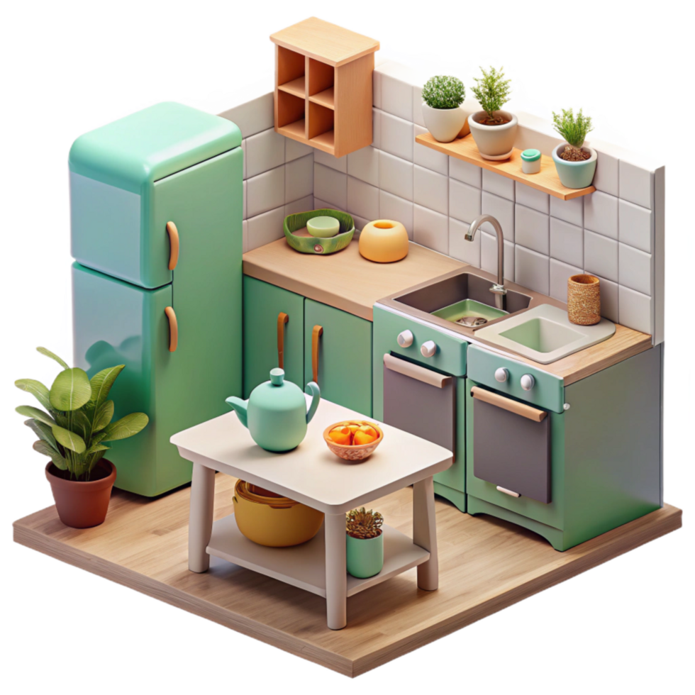beautiful modern Eco Friendly Kitchen Interior Isolated with Appliances premium png