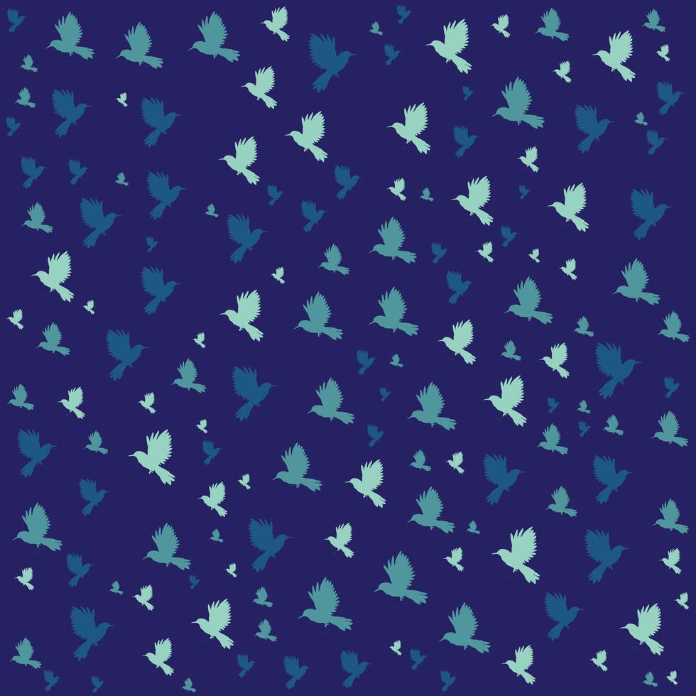 Seamless Pattern of Birds Flying in Various Shades on Dark Blue Background vector
