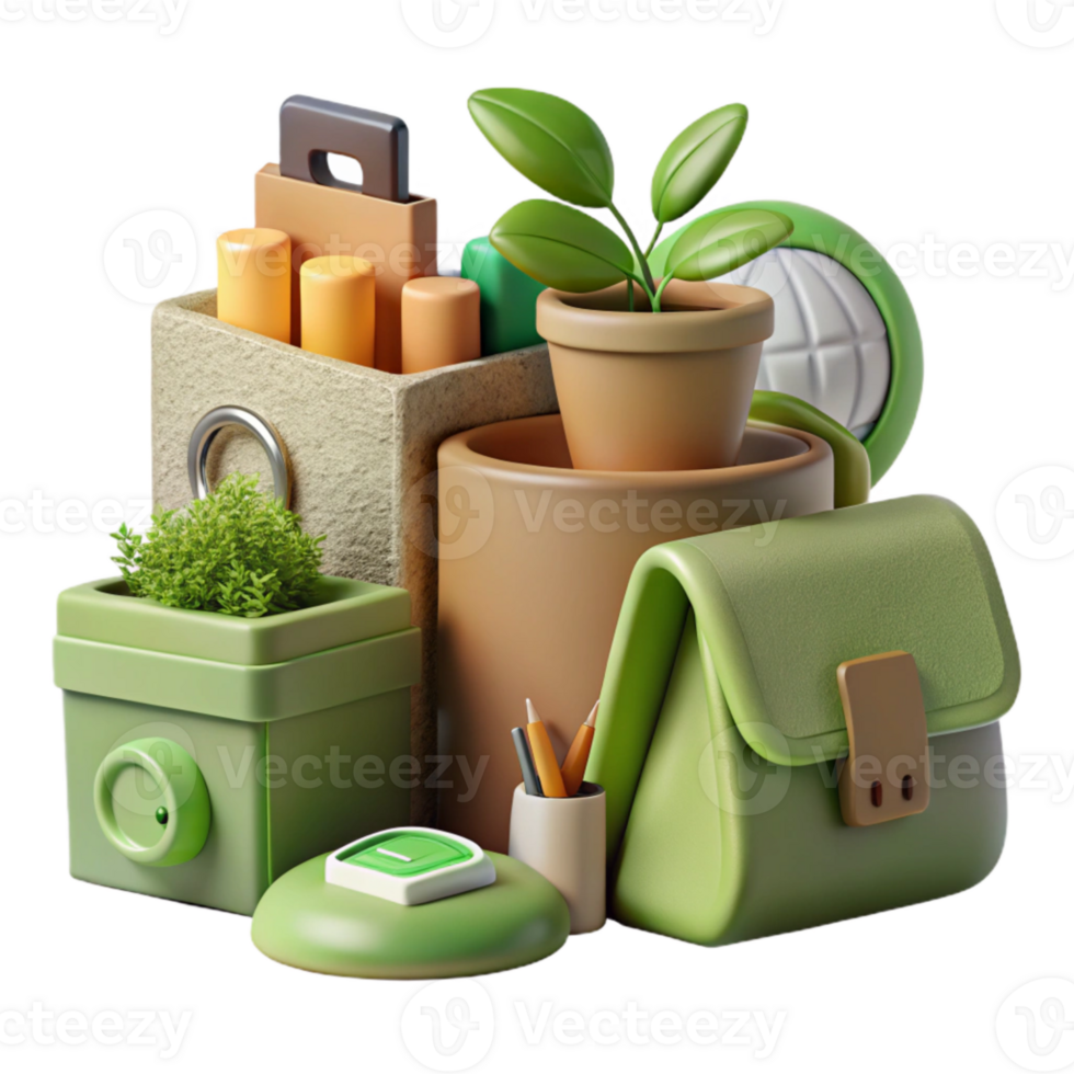vibrant abstract Eco Friendly Office Supplies Set Isolated premium png