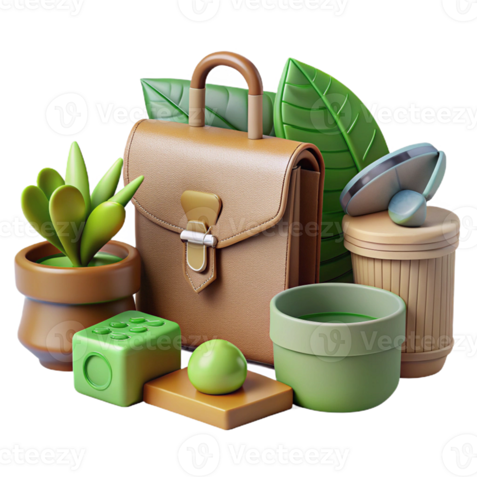 impressive creative Eco Friendly Office Supplies Set Isolated professional png