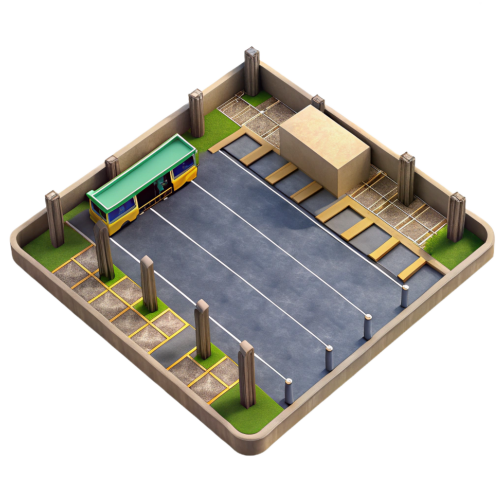 dramatic artistic Top Down Perspective of Empty Parking Lot Isolated png