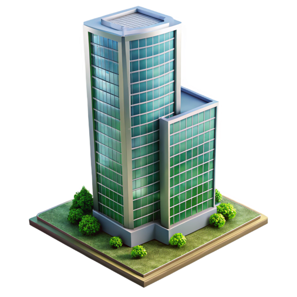 beautiful rustic Eco Friendly Skyscraper Cutout with Glass Facade genuine png