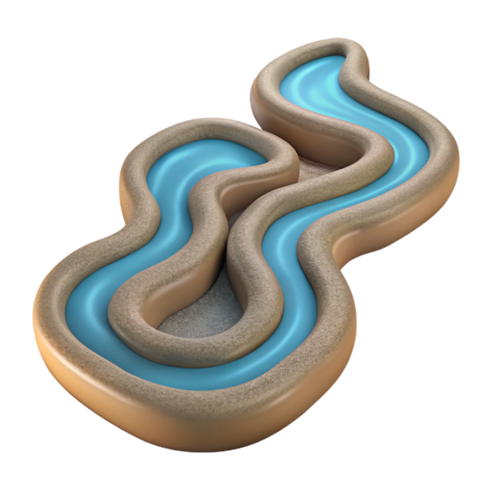 serene abstract Top Down View of Winding River Transparent Background detailed png
