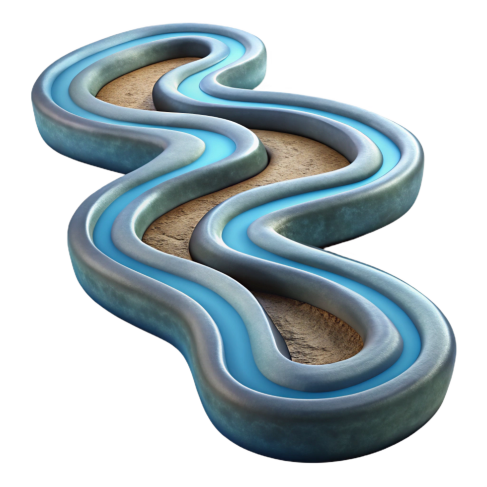 elegant abstract Top Down View of Winding River Transparent Background professional png