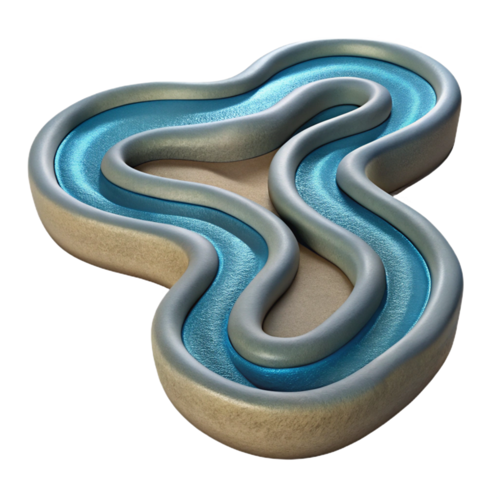 serene modern Top Down View of Winding River Transparent Background professional png