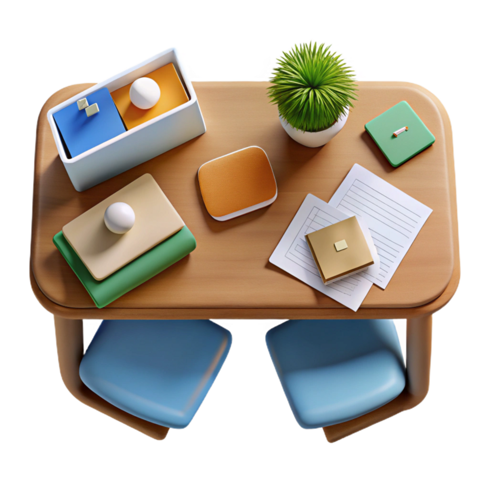 extraordinary rustic Top View Desk with Business Plan Cutout original png