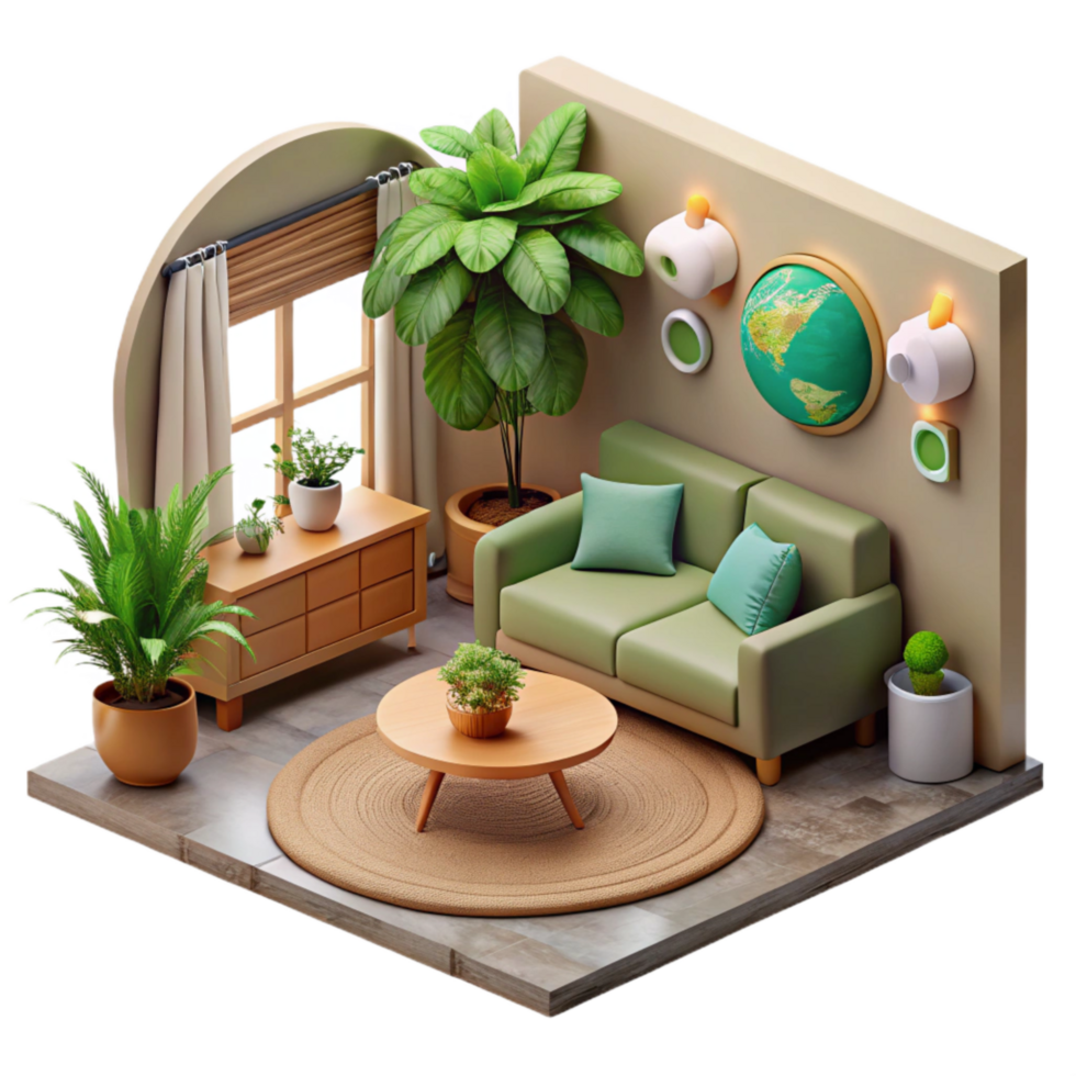 serene rustic Eco Home Interior Living Room Cutout png