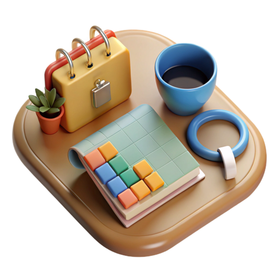 magnificent traditional Top View Desk with Business Plan Cutout detailed png