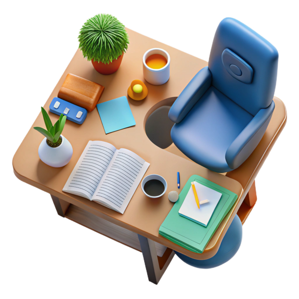 dramatic artistic Top View Desk with Business Plan Cutout authentic png