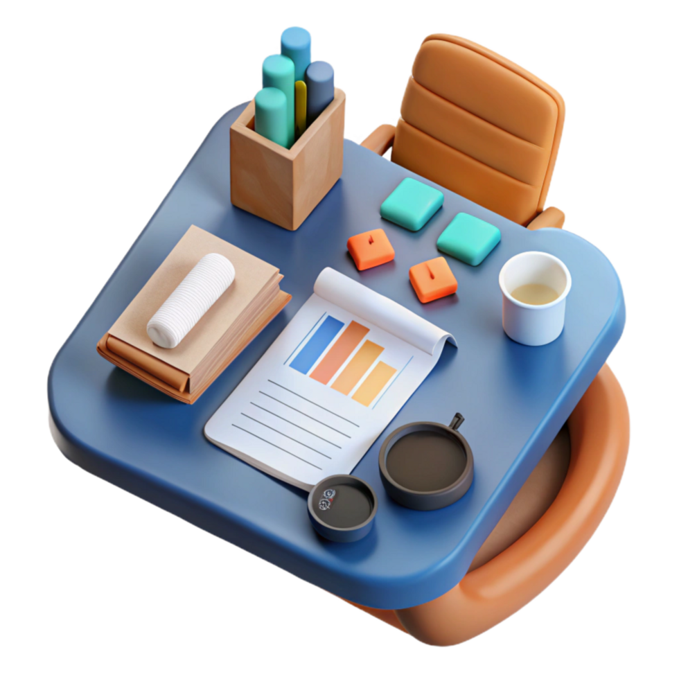 beautiful traditional Top View Desk with Business Plan Cutout detailed png