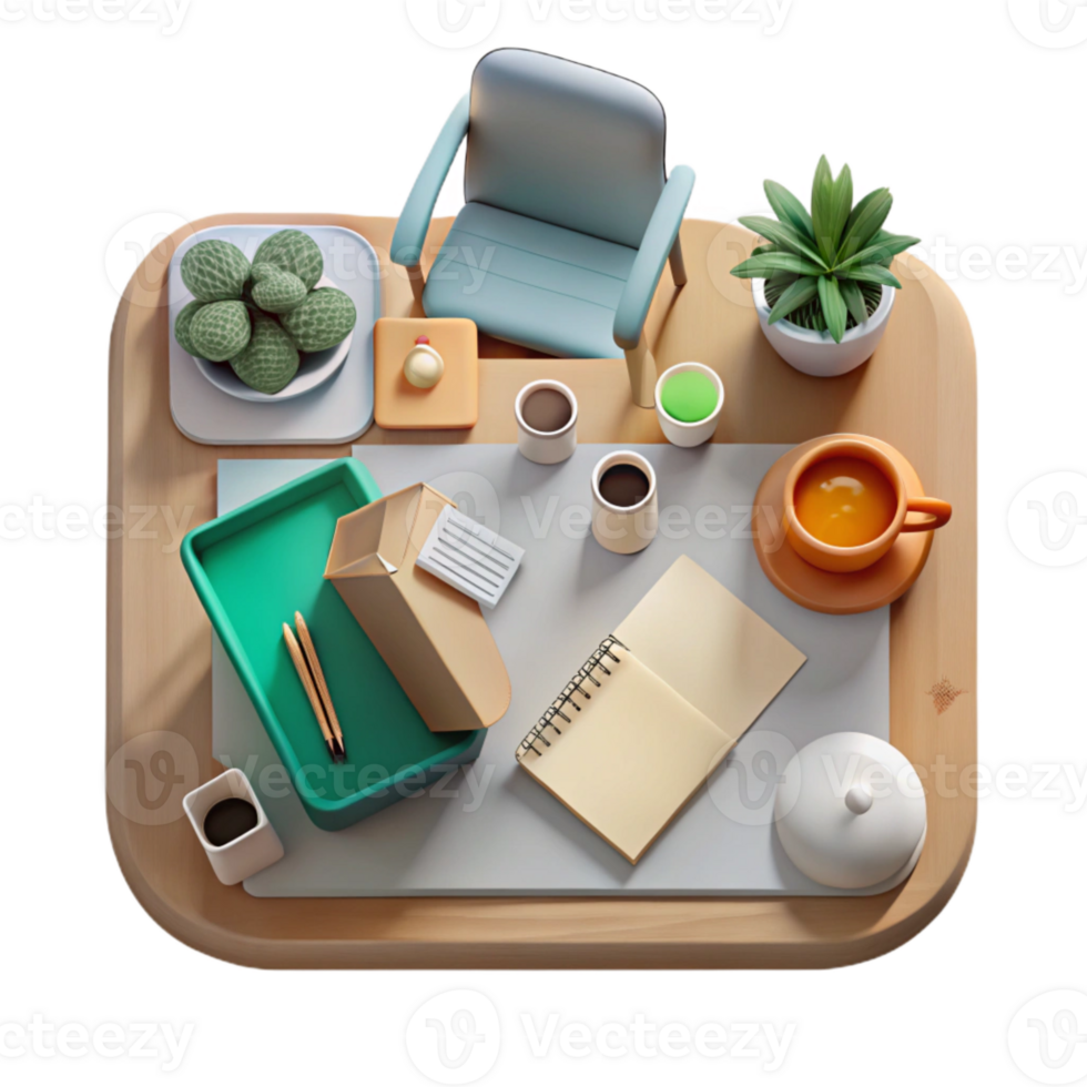 wonderful vintage Top View Office Desk with Stationery Transparent Element original png