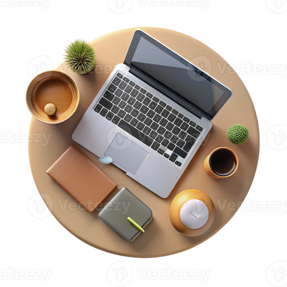 serene modern Top View of Workspace with Laptop and Phone Isolated Element png