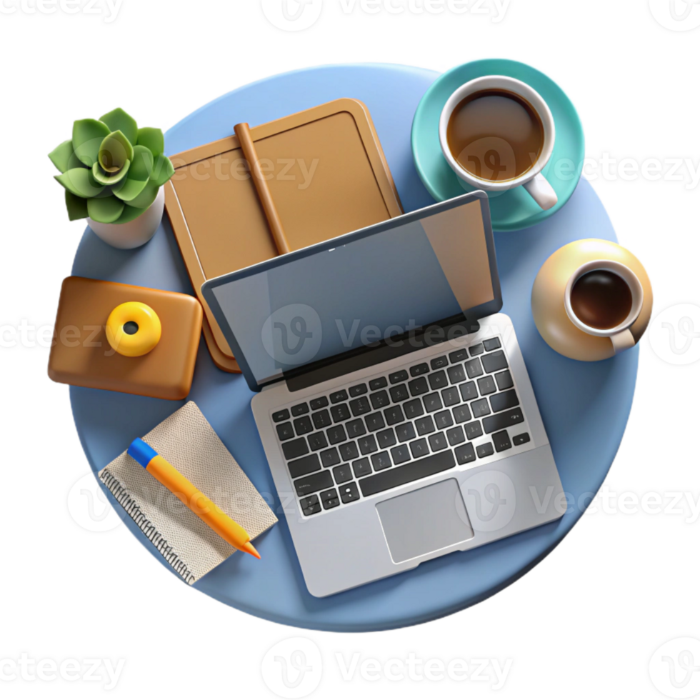 wonderful abstract Top View of Workspace with Laptop and Phone Isolated Element genuine png