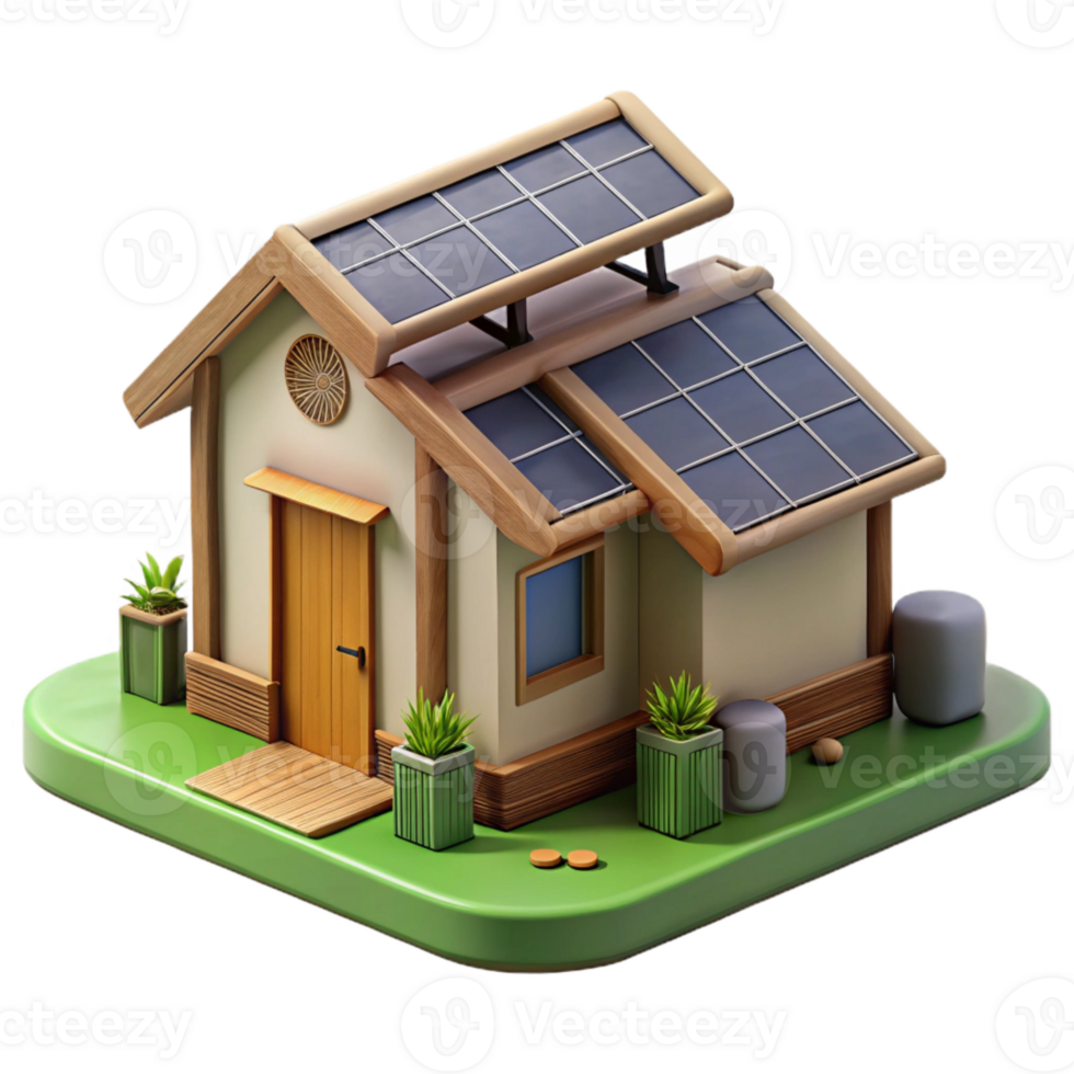 dramatic minimalist Eco Village Community Center Cutout with Solar Panels authentic png
