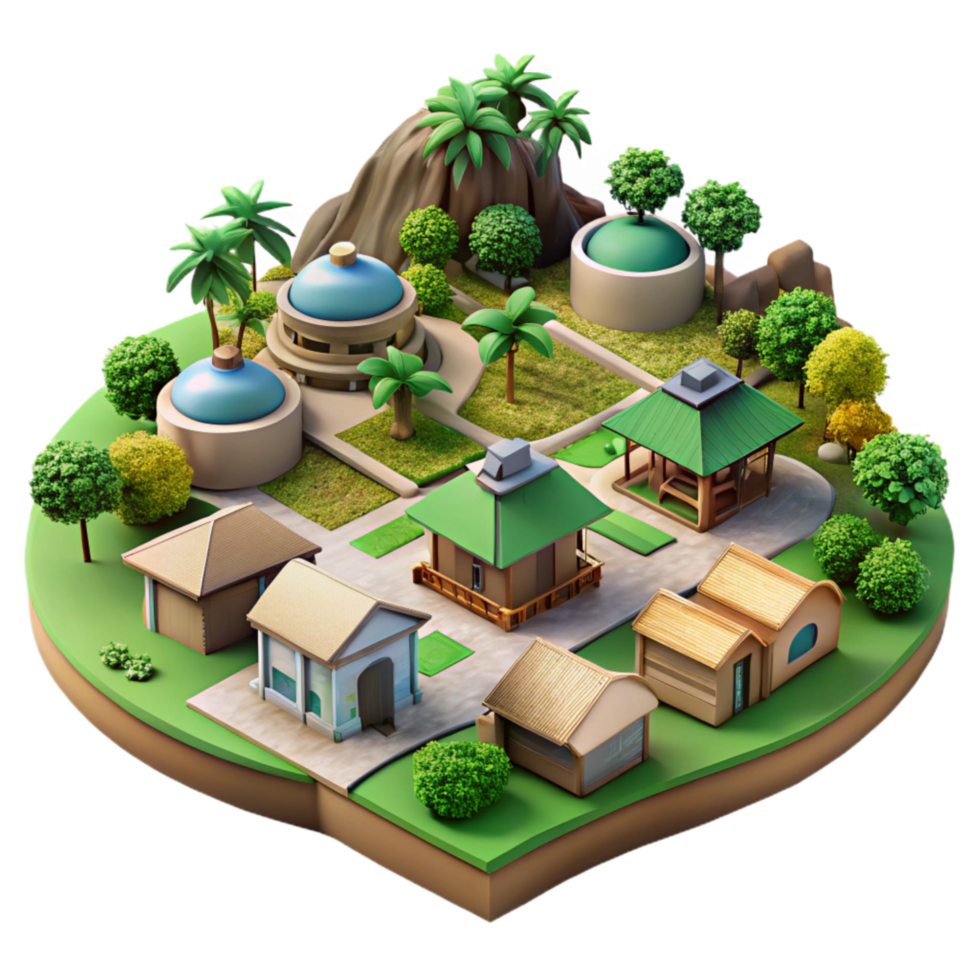 extraordinary rustic Eco Village Community Aerial View Cutout with Green Spaces original png