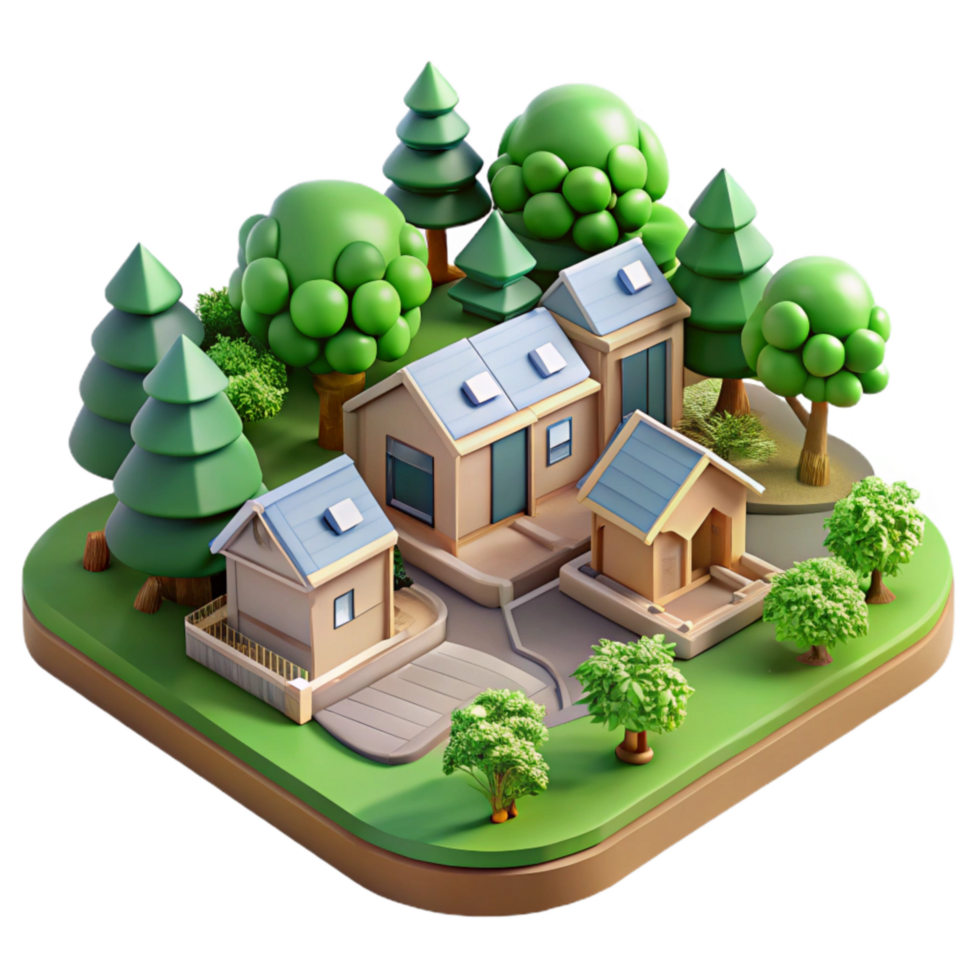 magnificent traditional Eco Village Community Layout Isolated with Trees png
