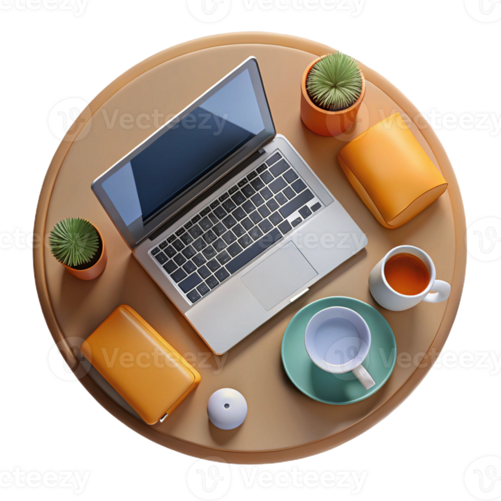 extraordinary vintage Top View of Workspace with Laptop and Phone Isolated Element genuine png