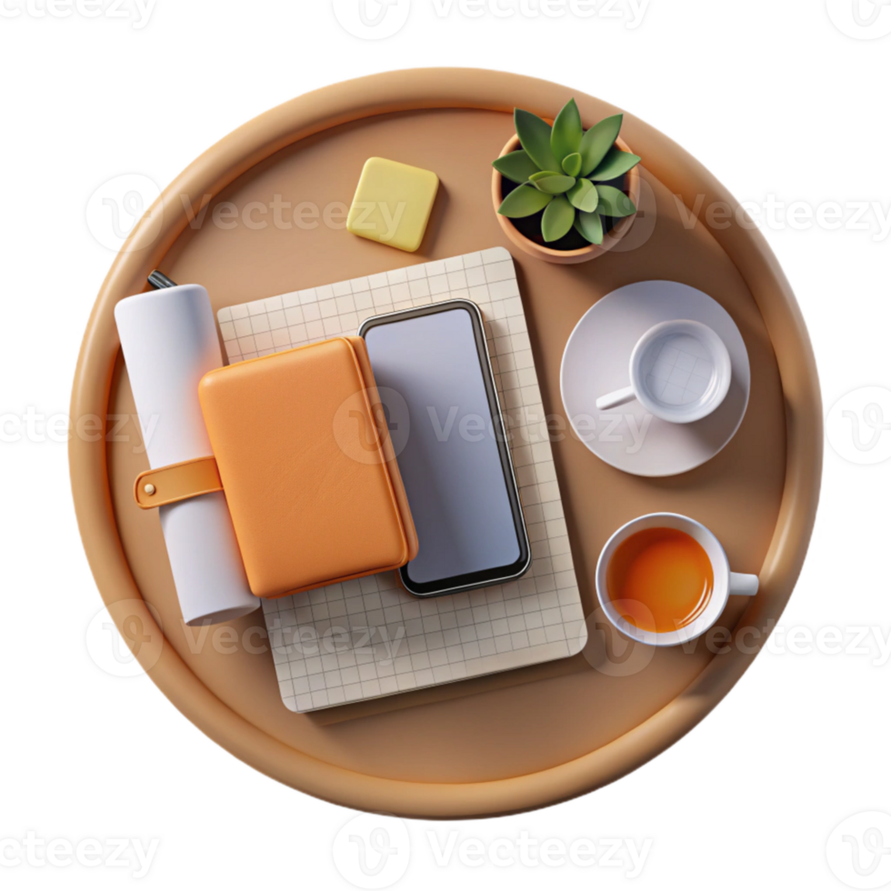 magnificent rustic Top View of Workspace with Laptop and Phone Isolated Element high quality png