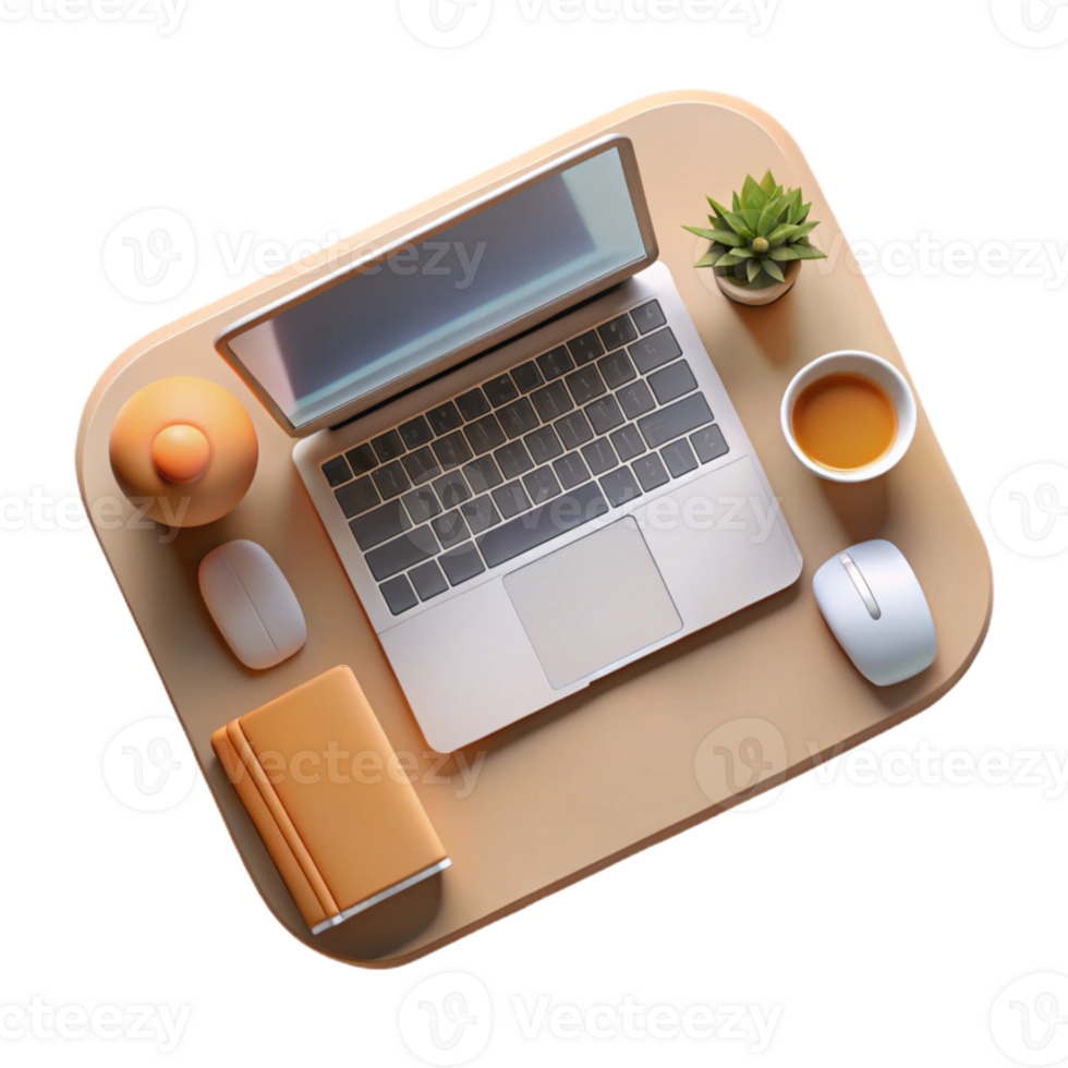 wonderful traditional Top View Workspace with Coffee Cup Cutout high quality png