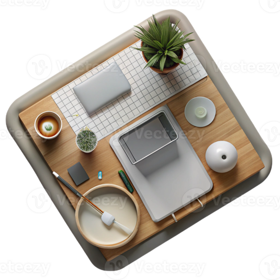 wonderful contemporary Top View Workspace with Coffee Cup Cutout premium png
