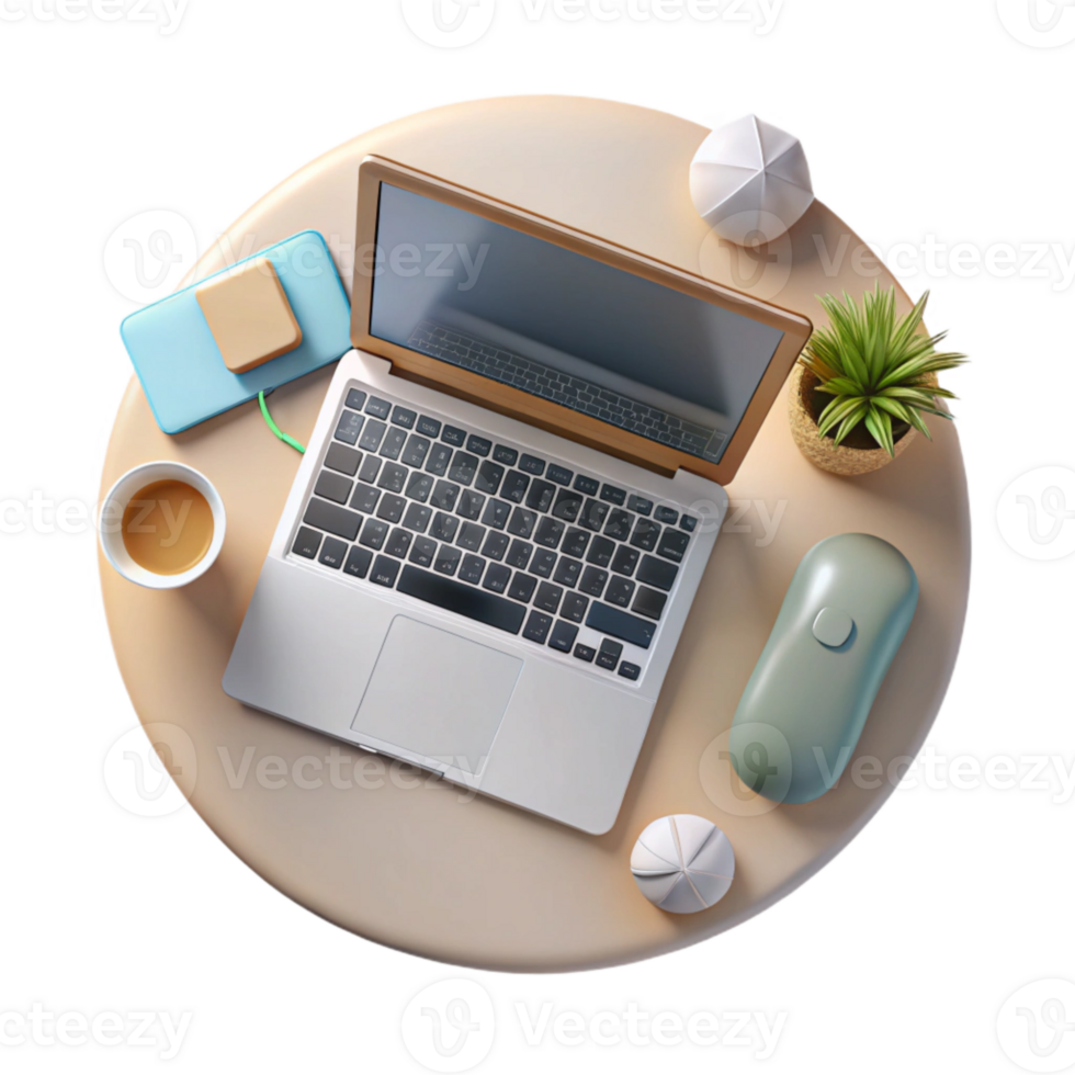 impressive classic Top View Workspace with Coffee Cup Cutout professional png