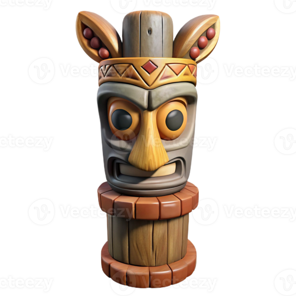 vibrant classic Totem Pole Carved Wood Tribal Symbols Isolated exclusive png