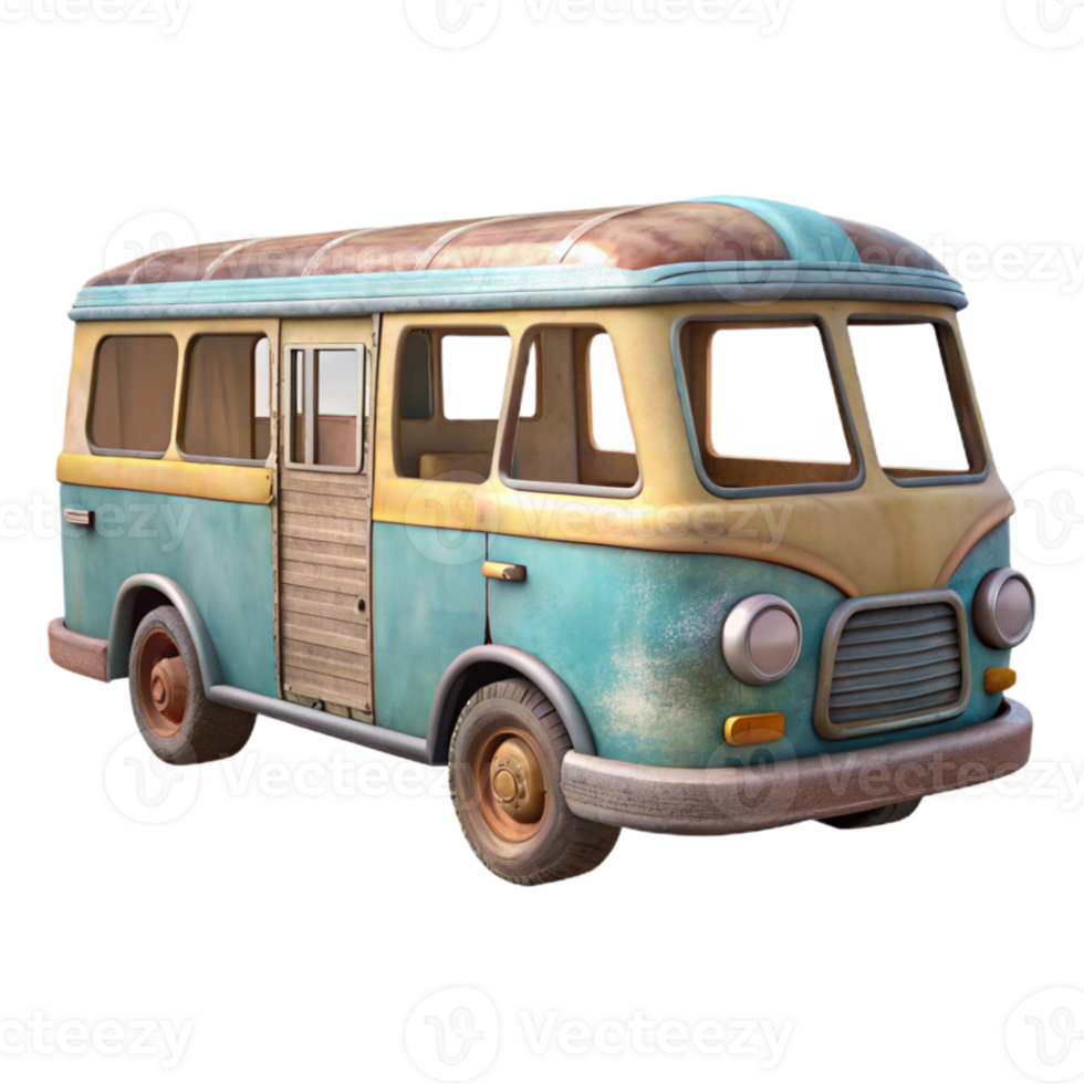 vibrant artistic Tourist Bus Cutout Side View on White detailed png