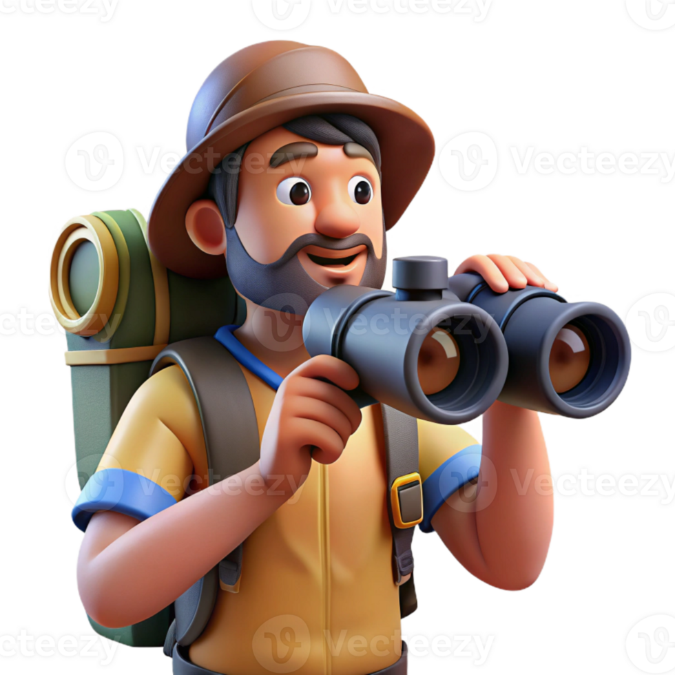 elegant vintage Tourist Holding Binoculars and Looking at View Isolated high resolution png
