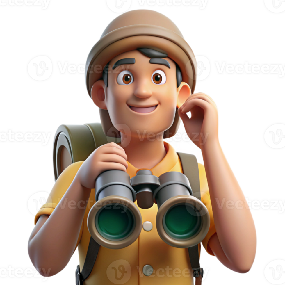 extraordinary classic Tourist Holding Binoculars and Looking at View Isolated detailed png