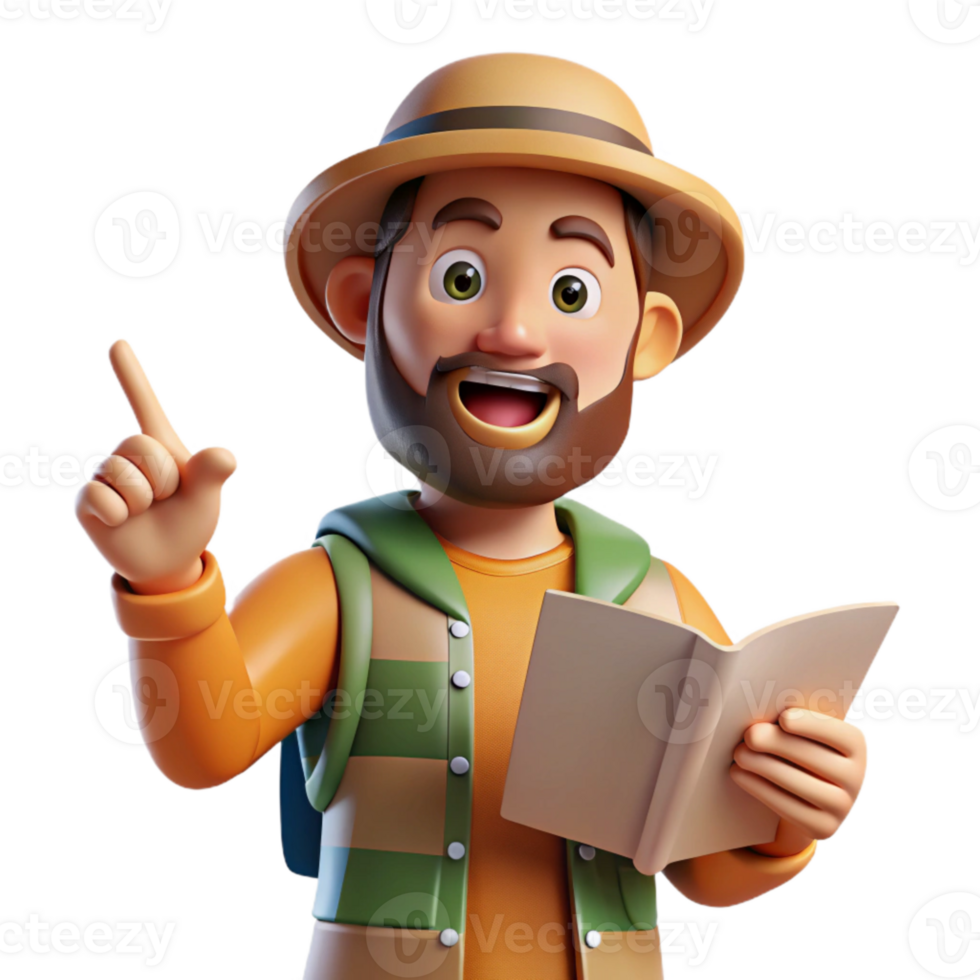 impressive artistic Tourist Holding Map and Pointing Isolated Element png