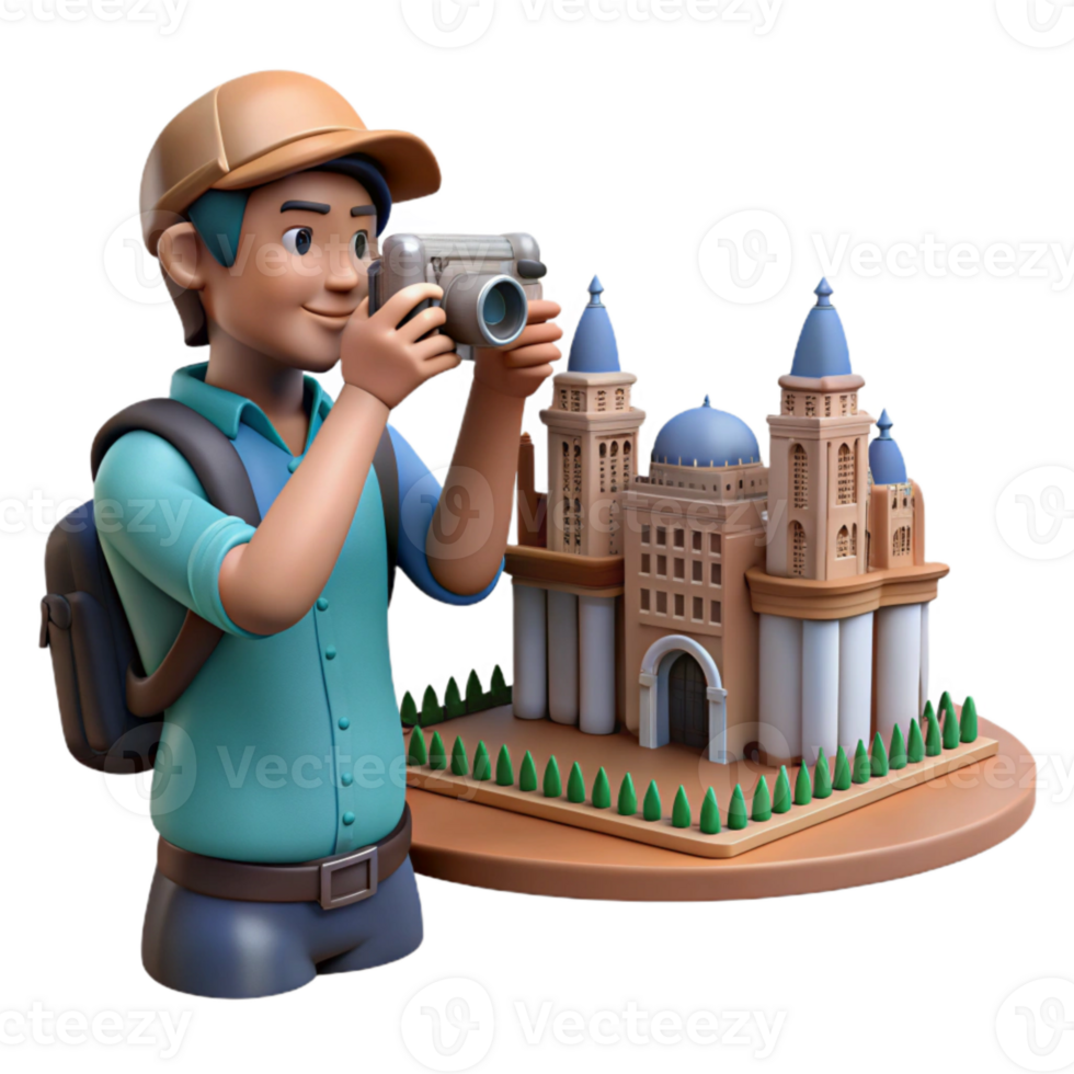 dramatic classic Tourist Taking Photo City Landmark Transparent Background exclusive png