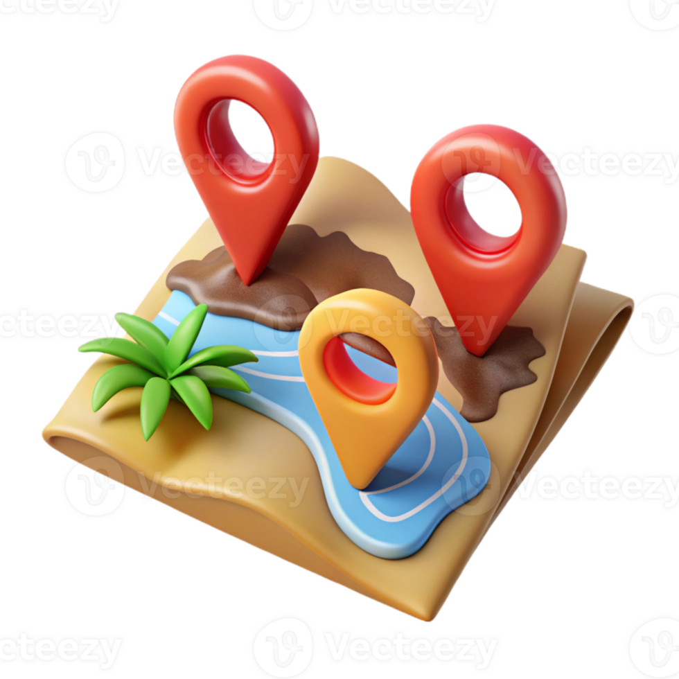 vibrant rustic Tourist Map with Markers Cutout Top View authentic png
