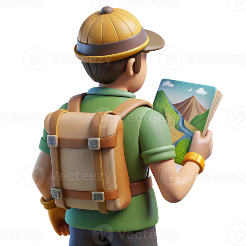 stunning classic Tourist with Backpack Looking at Map Isolated genuine png