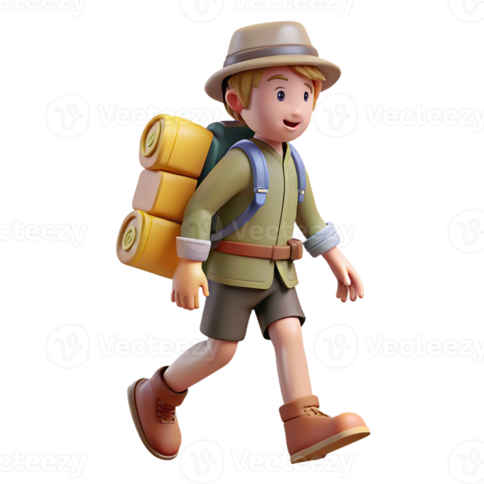 beautiful artistic Tourist with Backpack Walking on Trail Isolated high quality png
