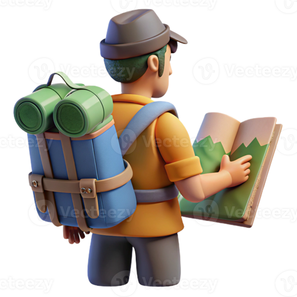 serene classic Tourist with Backpack Looking at Map Isolated high quality png