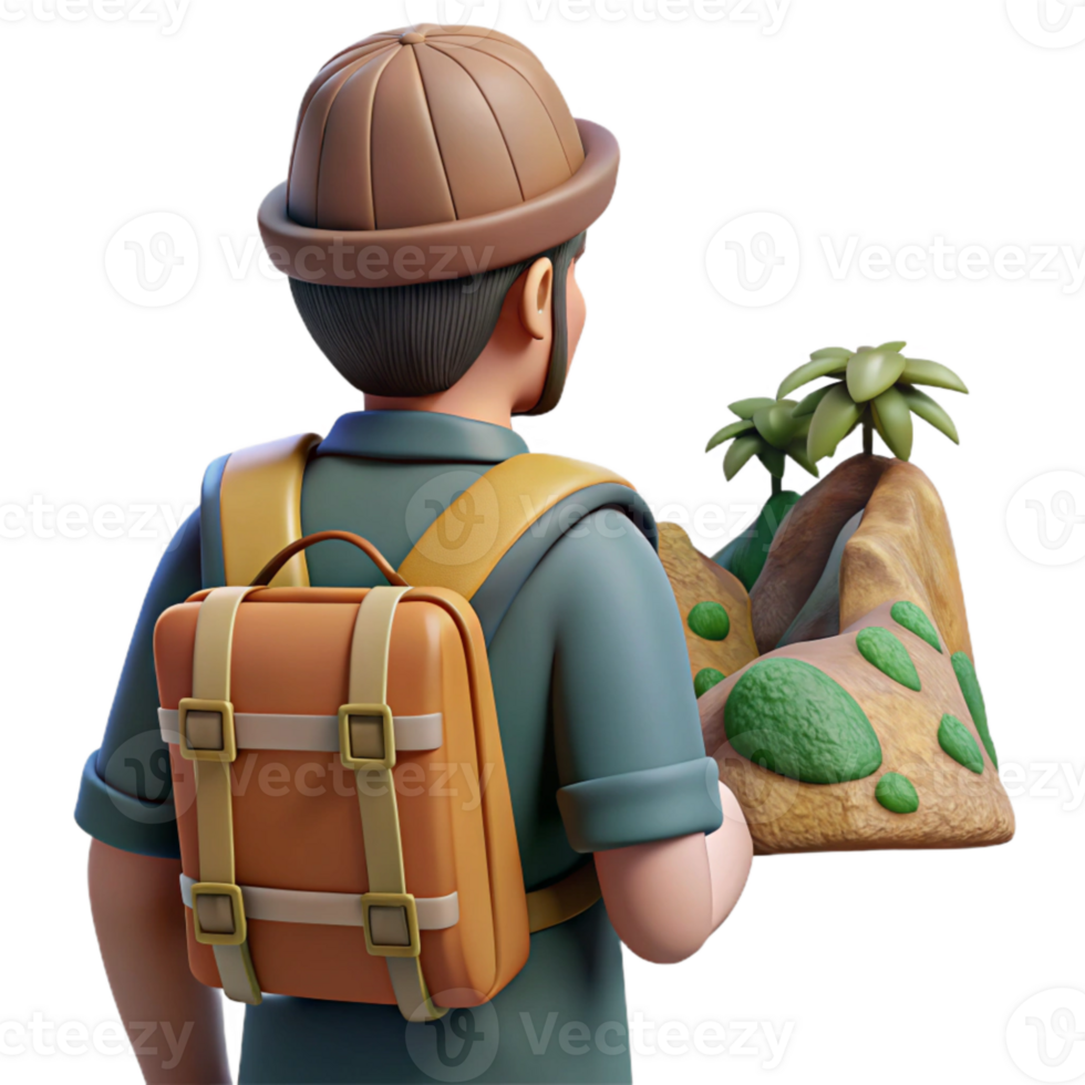 dramatic creative Tourist with Backpack Looking at Map Isolated detailed png