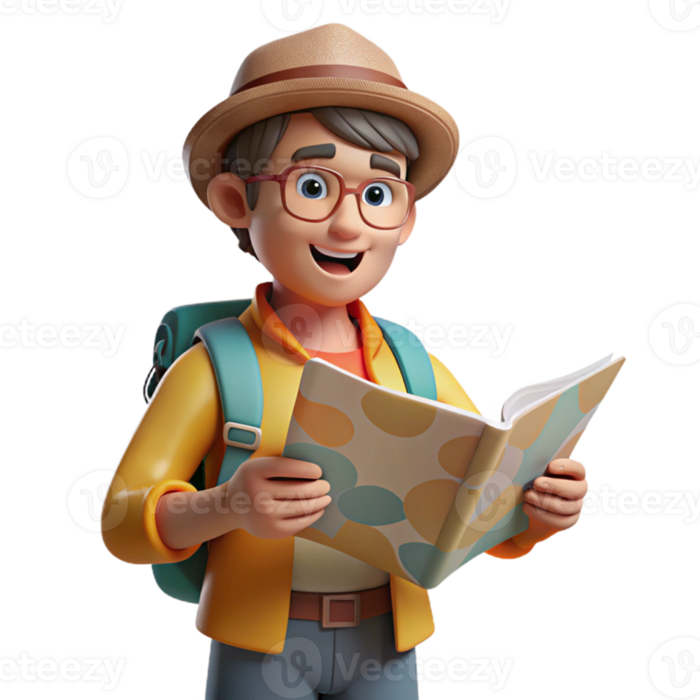 elegant modern Tourist with Map City Street Lost Isolated high quality png