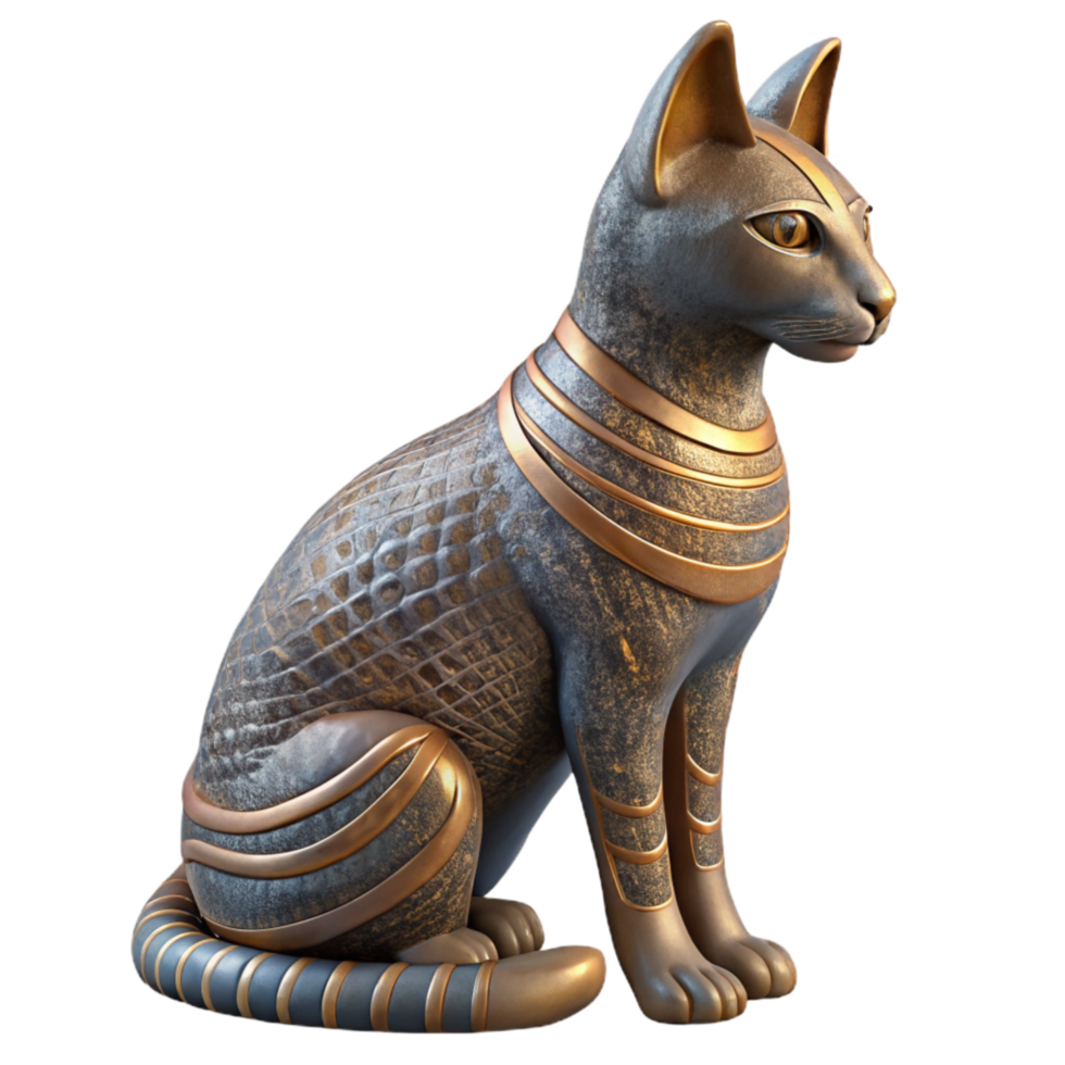 elegant vintage Egyptian Cat Statue Bronze Finish Side View Transparent Background original png