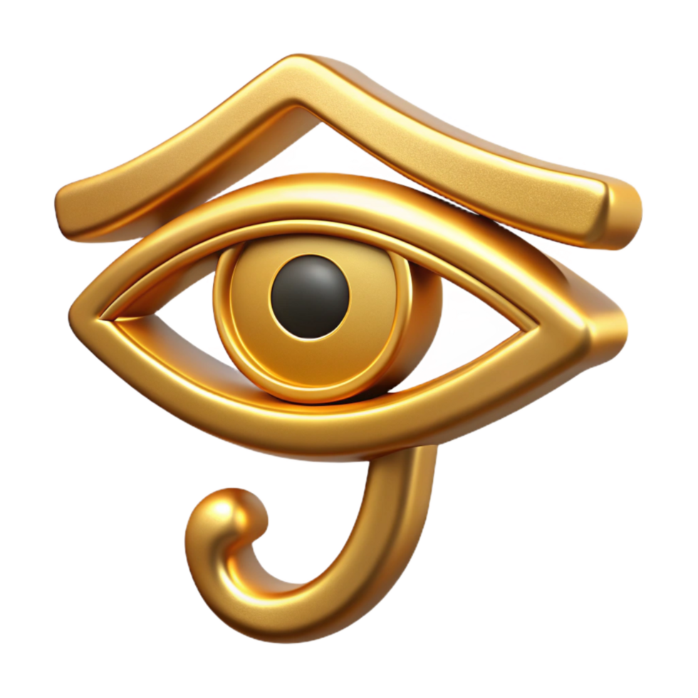 dramatic rustic Egyptian Eye of Horus Symbol Gold Finish Front View Isolated high resolution png